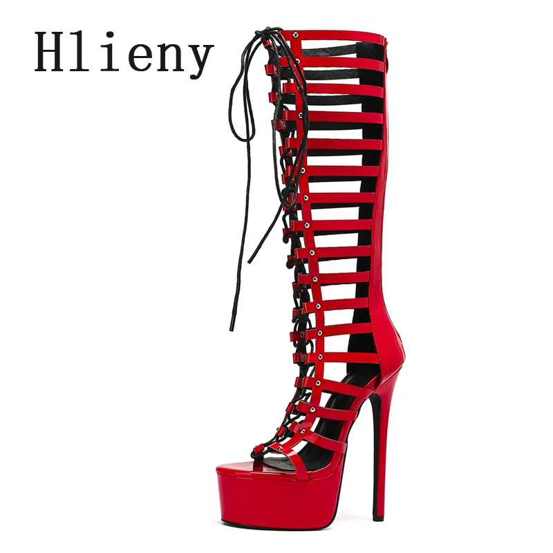 

Hlieny/пикантные высокие сапоги на платформе, высокие сапоги, сандалии, женская модная женская обувь для стриптиза с перекрестным ремешком для ночного клуба