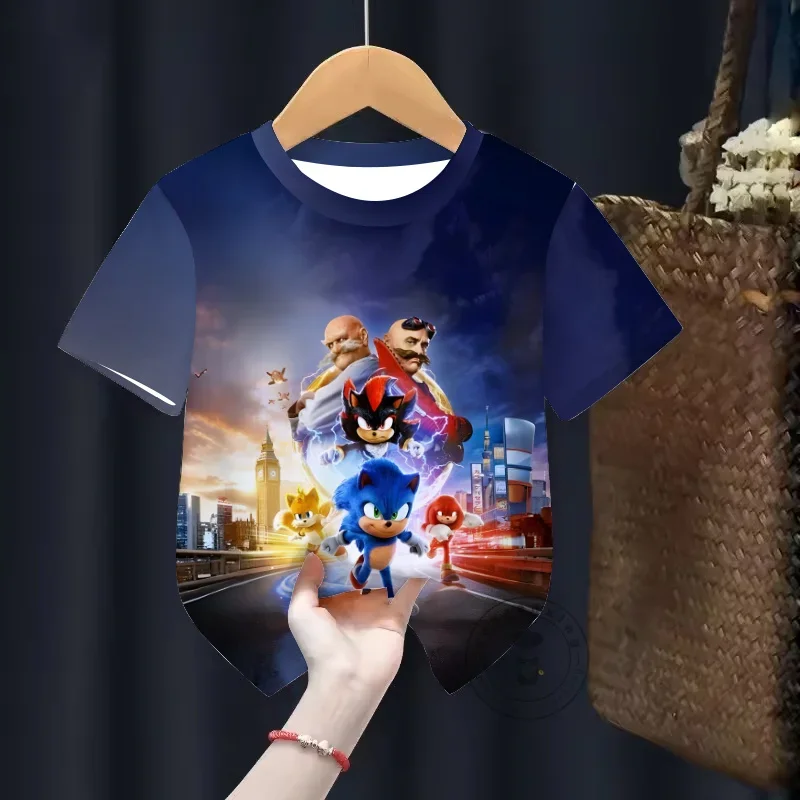 

Стильная футболка с рисунком Sonic, летняя детская футболка для мальчиков и девочек, модная футболка с 3D принтом и короткими рукавами, удобная посадка, идеальная идея подарка