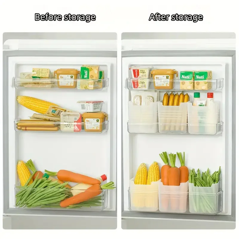 3Pcs BPA-Free Clear Refrigerator Storage Box Space-Saving Kitchen Organization Food Sorting Boxes for Fridge Door & Counter