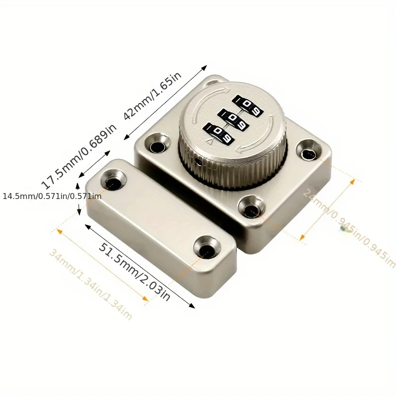 1pc Black Metal Cabinet Lock with Dial Combination Privacy Lock for Cabinets Drawers Security Lock Modern Cabinet Password Lock