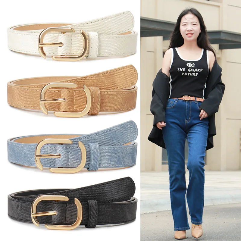 

New Fashion Imitation Denim PU Leather Women's Versatile Pin Buckle Clothing Belt Cross-border Simple Jeans Belt Female