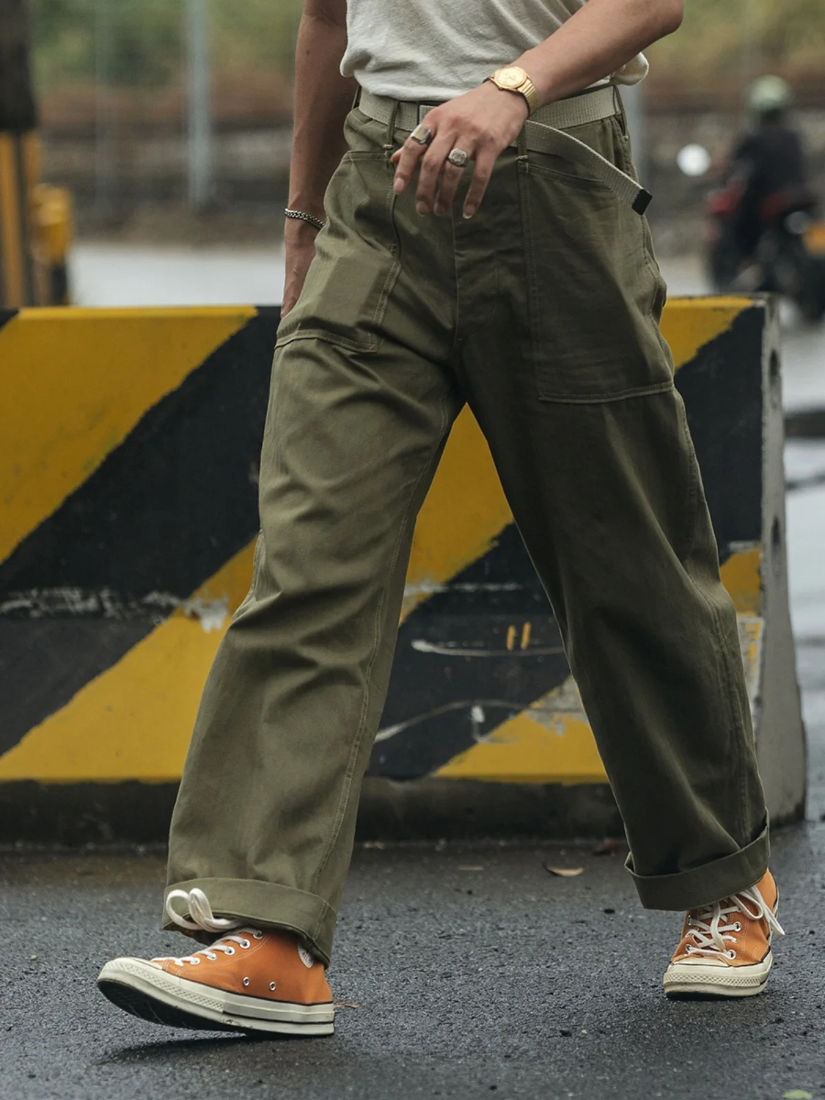 

Red Bronson 2023 Initial USMC Battle Pants Men's Casual High Waist Workwear Trousers Geometric Pattern Youthful Sle