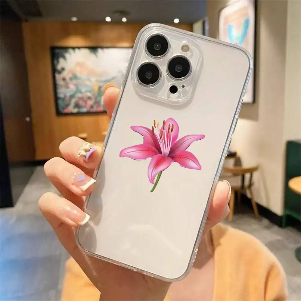 

Реалистичный чехол для телефона с цветком лилии для IPhone 16 15 14 Pro 13 12 11 Pro Max XR, мягкий чехол, прозрачный силиконовый мягкий чехол