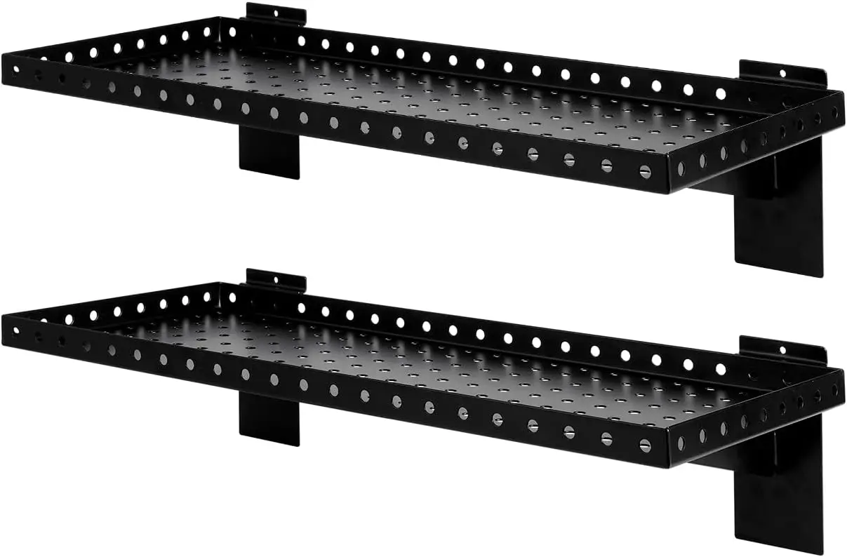 

24 Inch Heavy Duty Slatwall Shelves for Retail, Garage & Home Storage - Black (2 Pack)