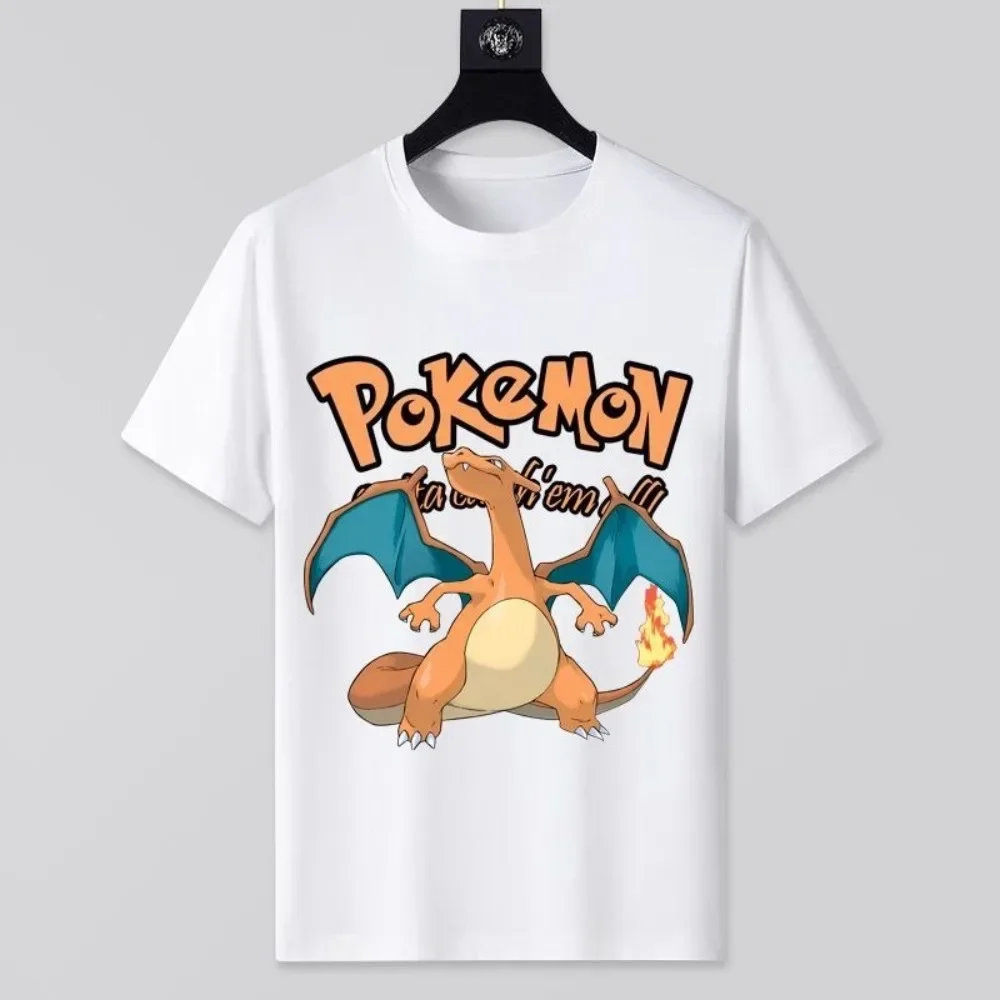 Men's New Summer New Pokémon Print White T-shirt Men's and Women's Original Style Loose Casual Trend Versatile Short-sleeved Top