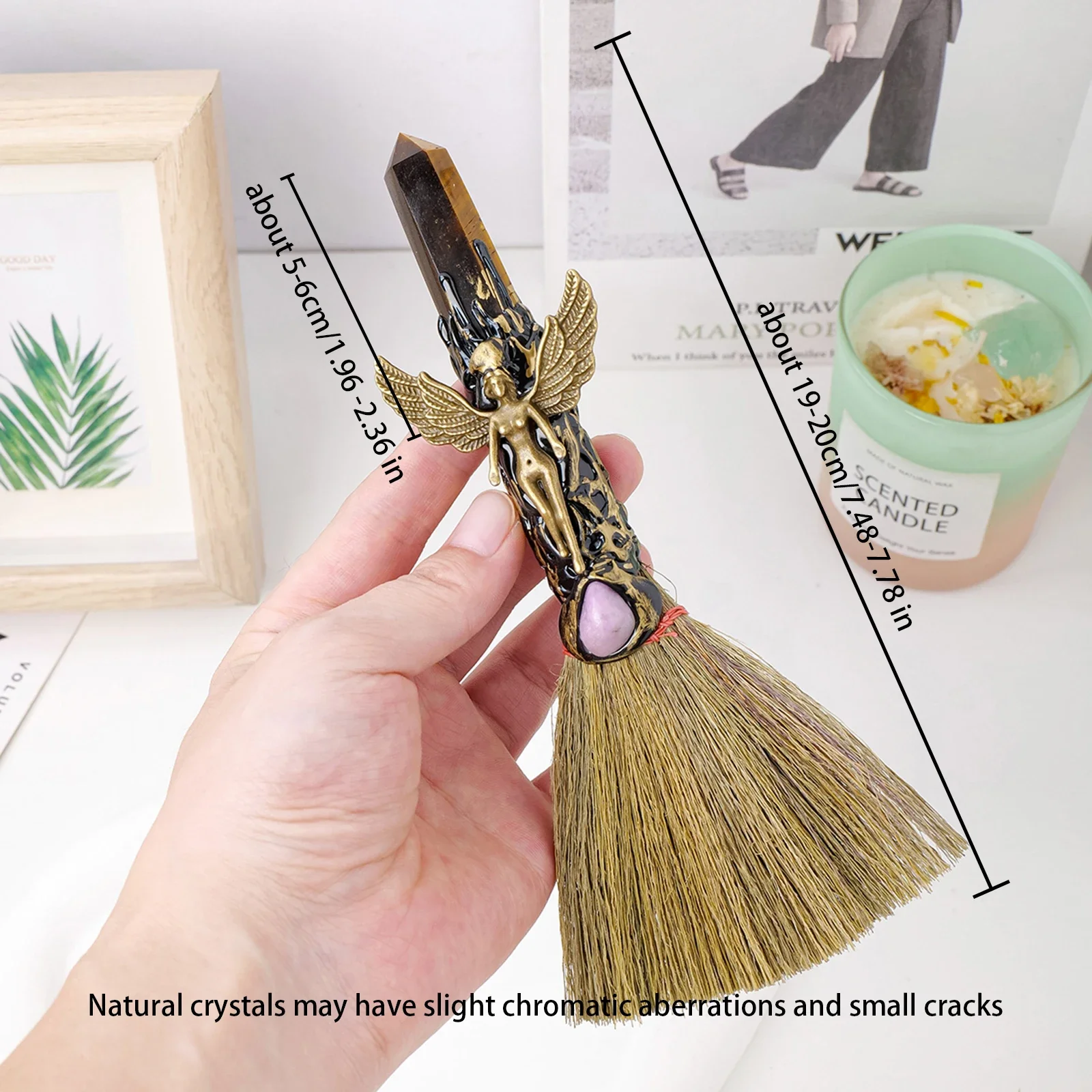 1PC Natural Crystal Magic Brooms Amethyst Point Craft Witch Broomstick Divination Energy Decoration
