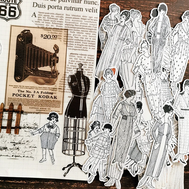 58pcs/bag black and white vintage character stickers DIY scrapbooking album junk journal happy planner decorative stickers