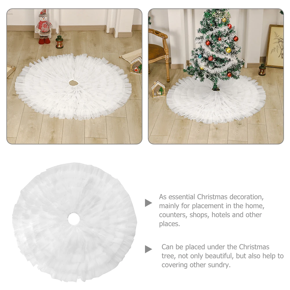 

White Mesh Pleated Skirt 78cm Diameter Christmas Tree Skirt Decorative Reusable Lightweight Farmhouse Xmas Decorations
