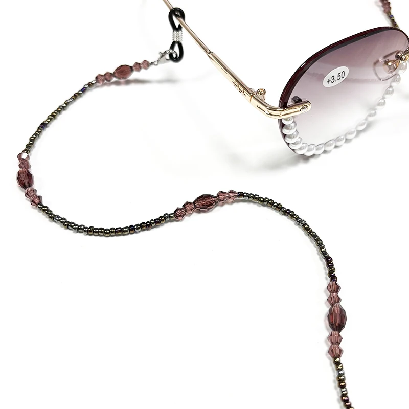 Chaîne de lunettes en perles de cristal rétro faites à la main, chaîne de suspension antidérapante pour femmes, corde de suspension