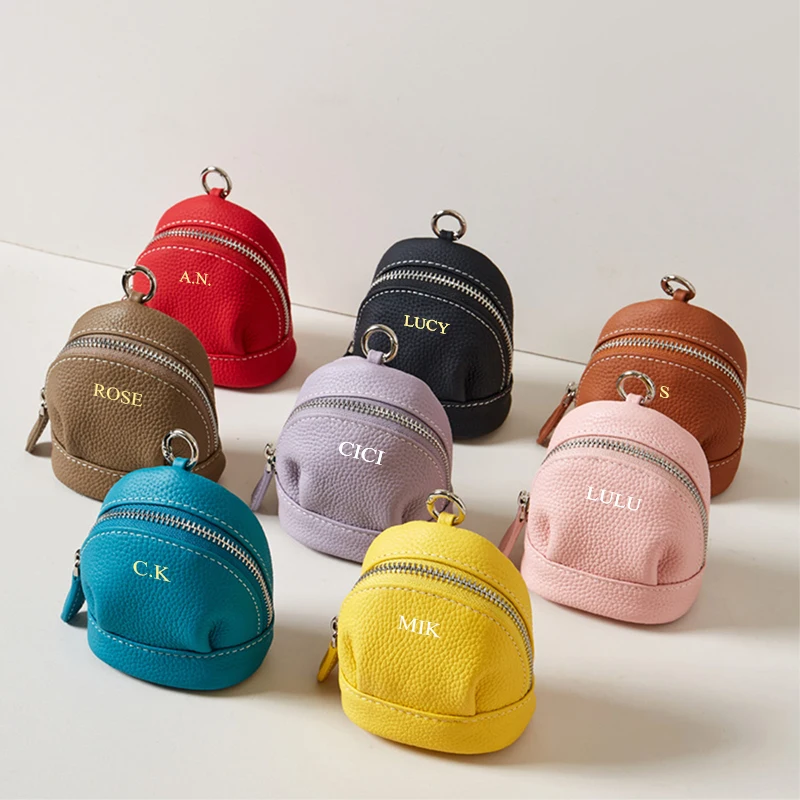 Genuine Leather Coin Purse Woman Custom Initials Lovely Fashion Crossbody Bag Luxury Lipstick Earphone Storage Bag Pendant Gift