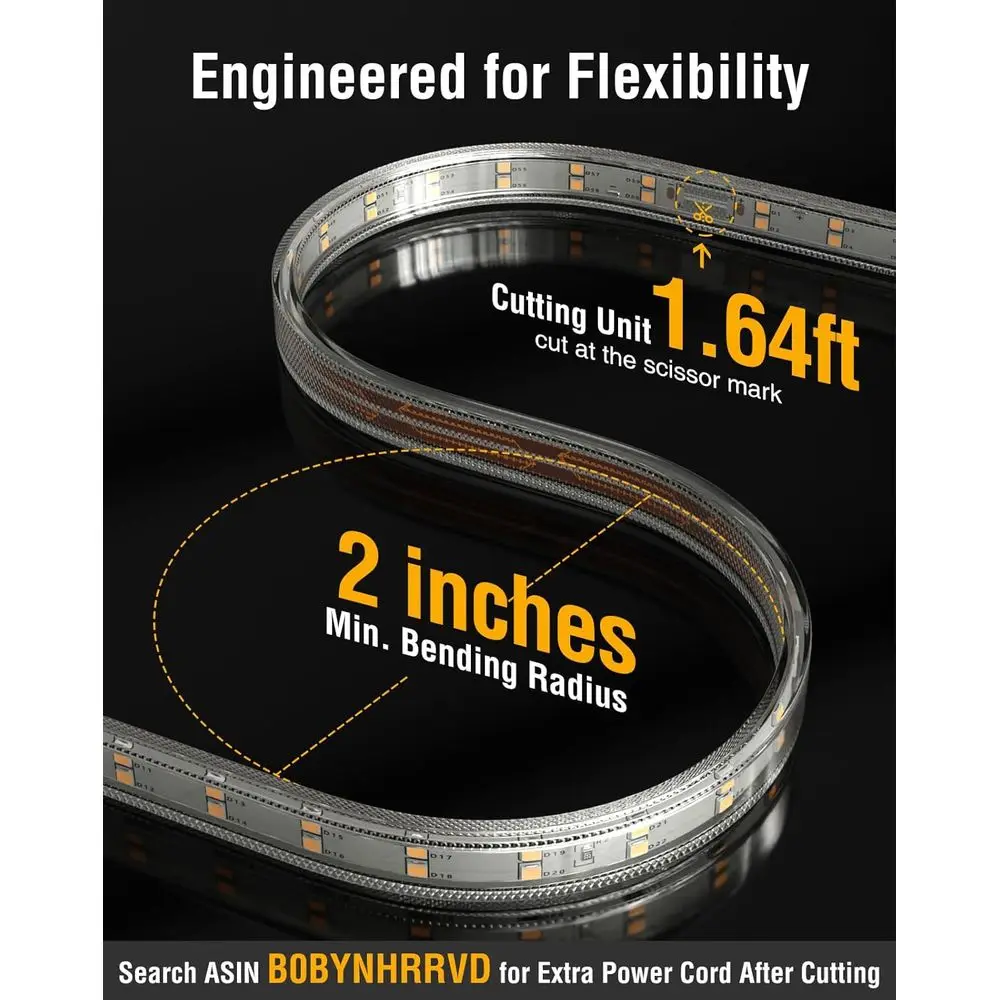 حبل إضاءة LED قابل للتوصيل مقاوم للماء 120 فولت، صف مزدوج، 65 قدم، أبيض دافئ، 7 × 17 مم للإضاءة المميزة #5