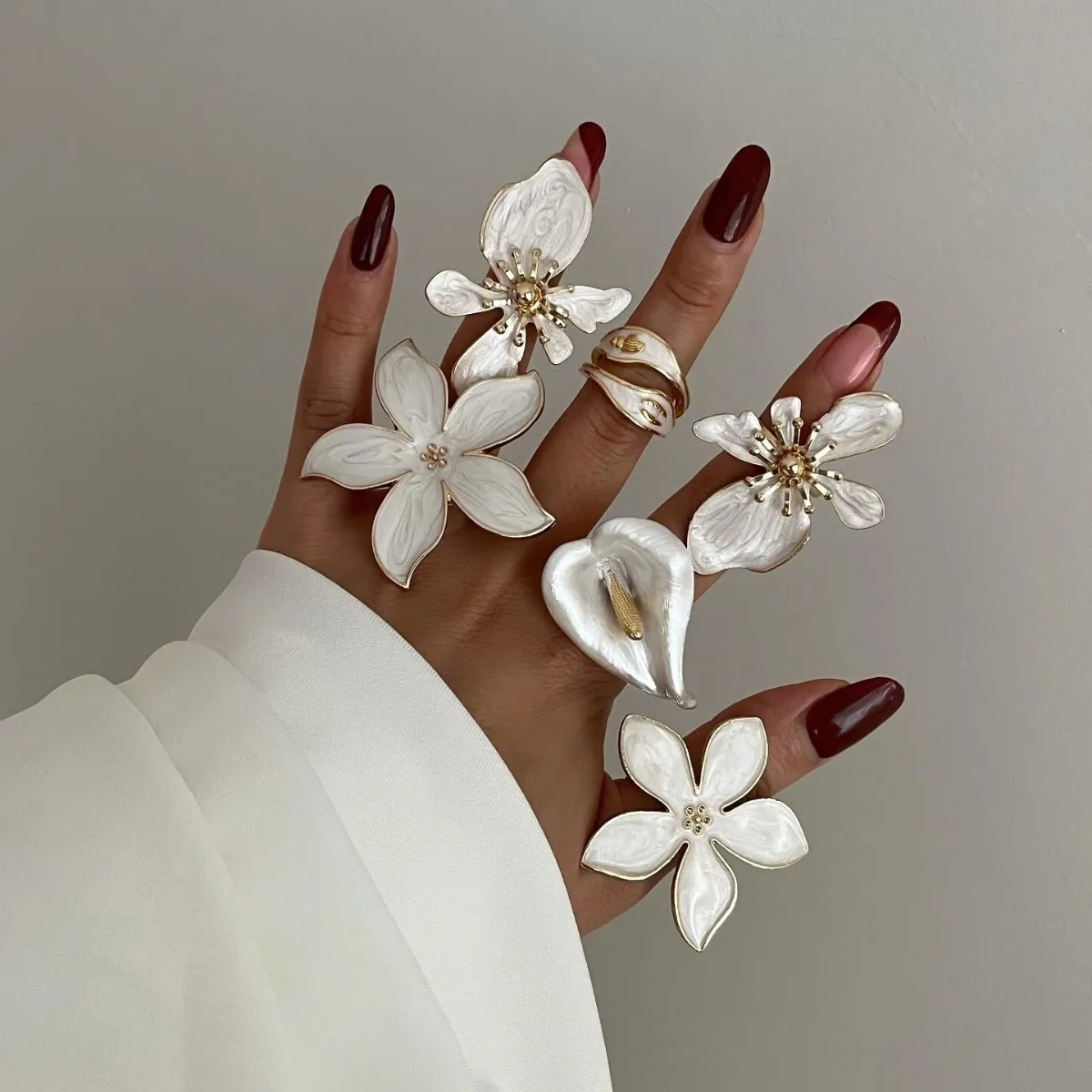 New Exaggerated Irregular Dripping Oil Enamel Flower Open Adjustable Ring for Women Unique Geometric Design Fashion Jewelry Gift