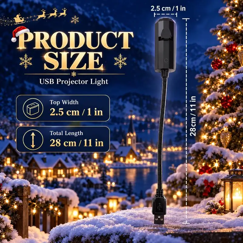 Xmas LED USB Projector Lamp 10 Clear Display Patterns Flexible Adjustable Light for Indoor Holiday Decoration