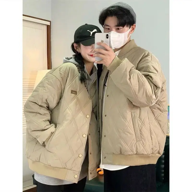 

Couples Thiened Cotton Jaet Baseball Sle Sportswear Men's Loose Diamond id Design Winter Outerwear Warm And Sli
