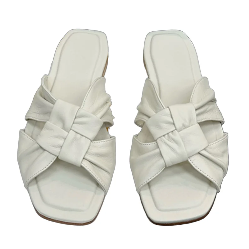 

Withered Summer Minimalist Twist Cross Slippers Italian Cowhide Shoes French 2026 Elegant Leather Flat Slippers Sandals Women