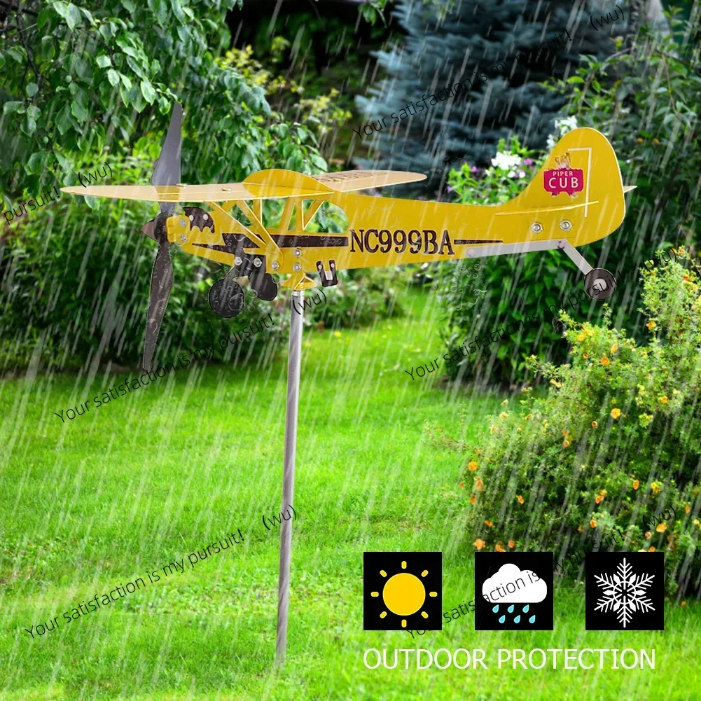 Airplane Weather Vane Piper J3 Cub Wind Spinner For Garden Durable Metal Windmill Aircraft Weather Vane Outdoor Garden Decor