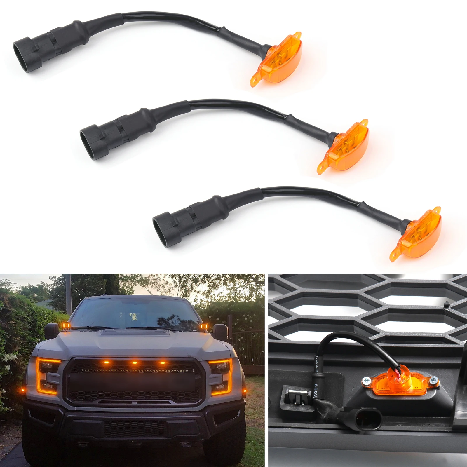 

3PCS LED Bumper Grille Light For Ford F-150 F150 Raptor Style Grille Grill 2015-2019