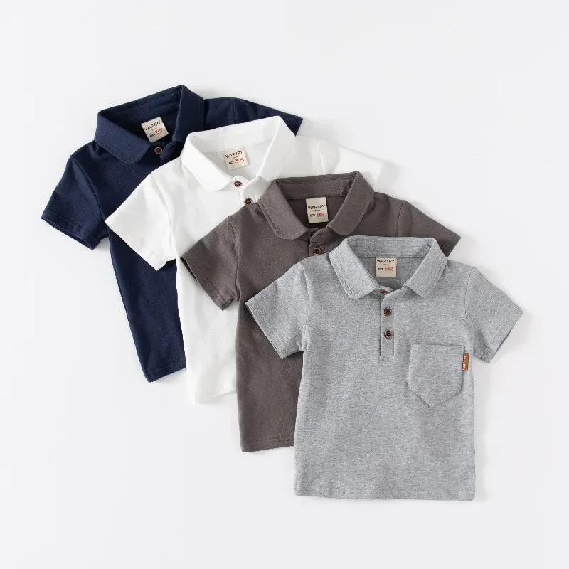 Summer Boys' Short Sleeve T-shirt Solid Color Kids' Polo Shirt Stylish Breathable Cotton, Available for Ages 3-8, 4 Colors