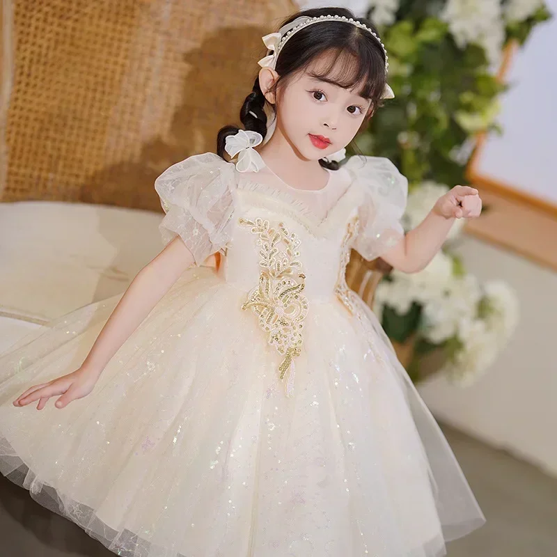 Vestido de princesa para niños, edición coreana, nueva flor, caminar, Piano, actuación, verano, 2024, Summe