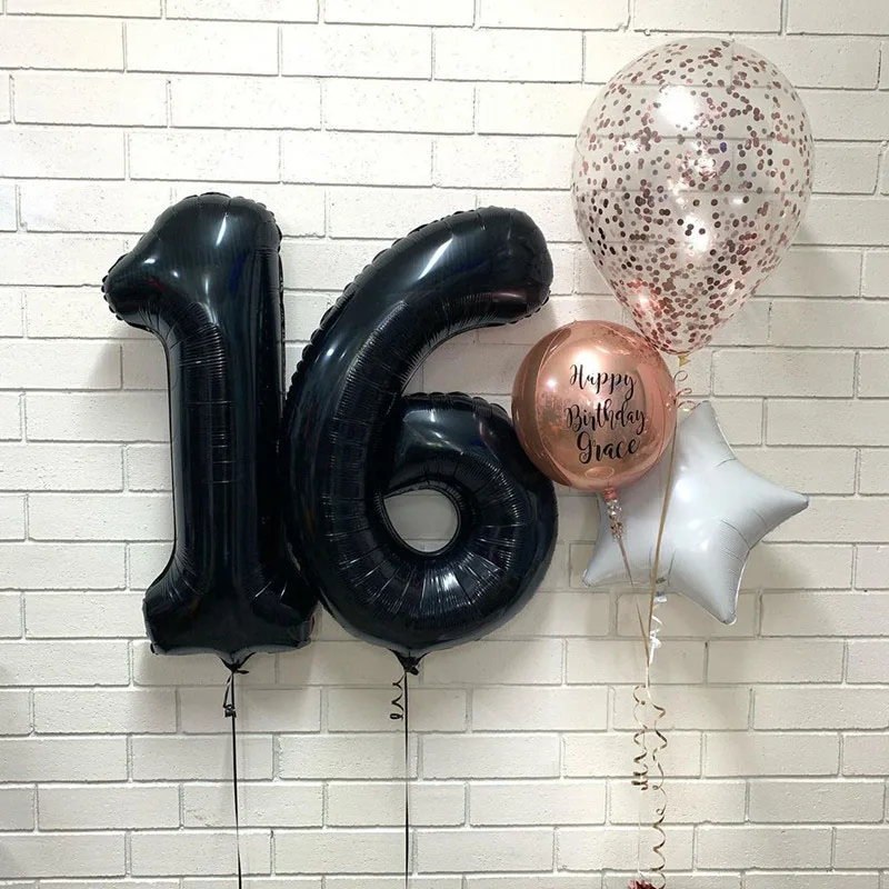 32 Inch Gold Black White Big Number Balloons For Kids Girls Birthday Wedding Party 16 18 21 30 50 60 Years Anniversary Decora