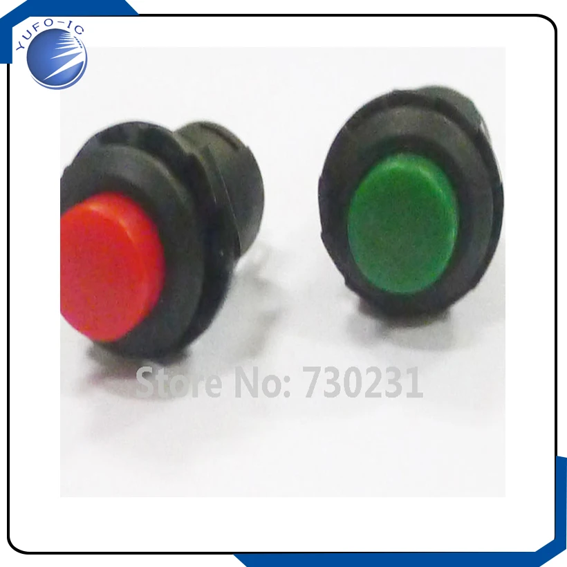 Free Shipping 2Pcs Red&Green Cap Self-locking Mini Push Button Switch AC 250V 1.5A DS-428 hym