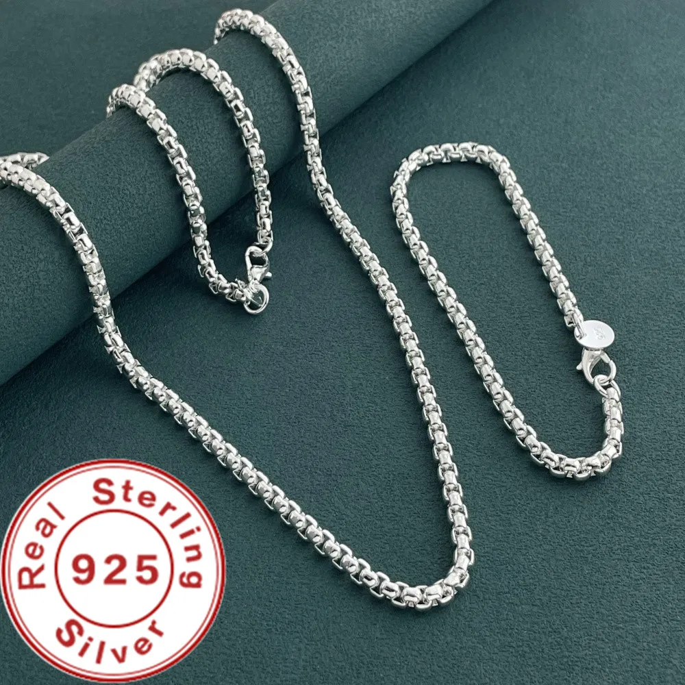 925 Sterling Silver 4mm Round Box Chain Venetian Bracelet Necklace Jewelry Set Daily Wear Fashion Accessories Men Women Jewelry