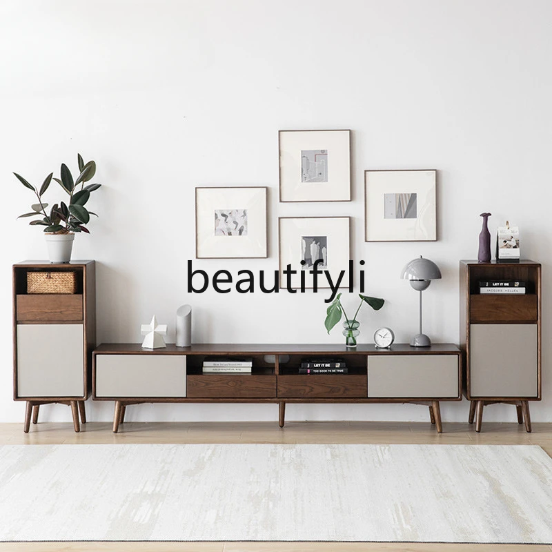 

Living room small apartment modern simple floor cabinet versatile ash wood furniture