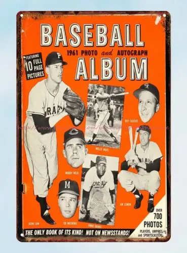 1961 Baseball Photo Album Magazines w Mantle Aaron Banks on Covers tin sign