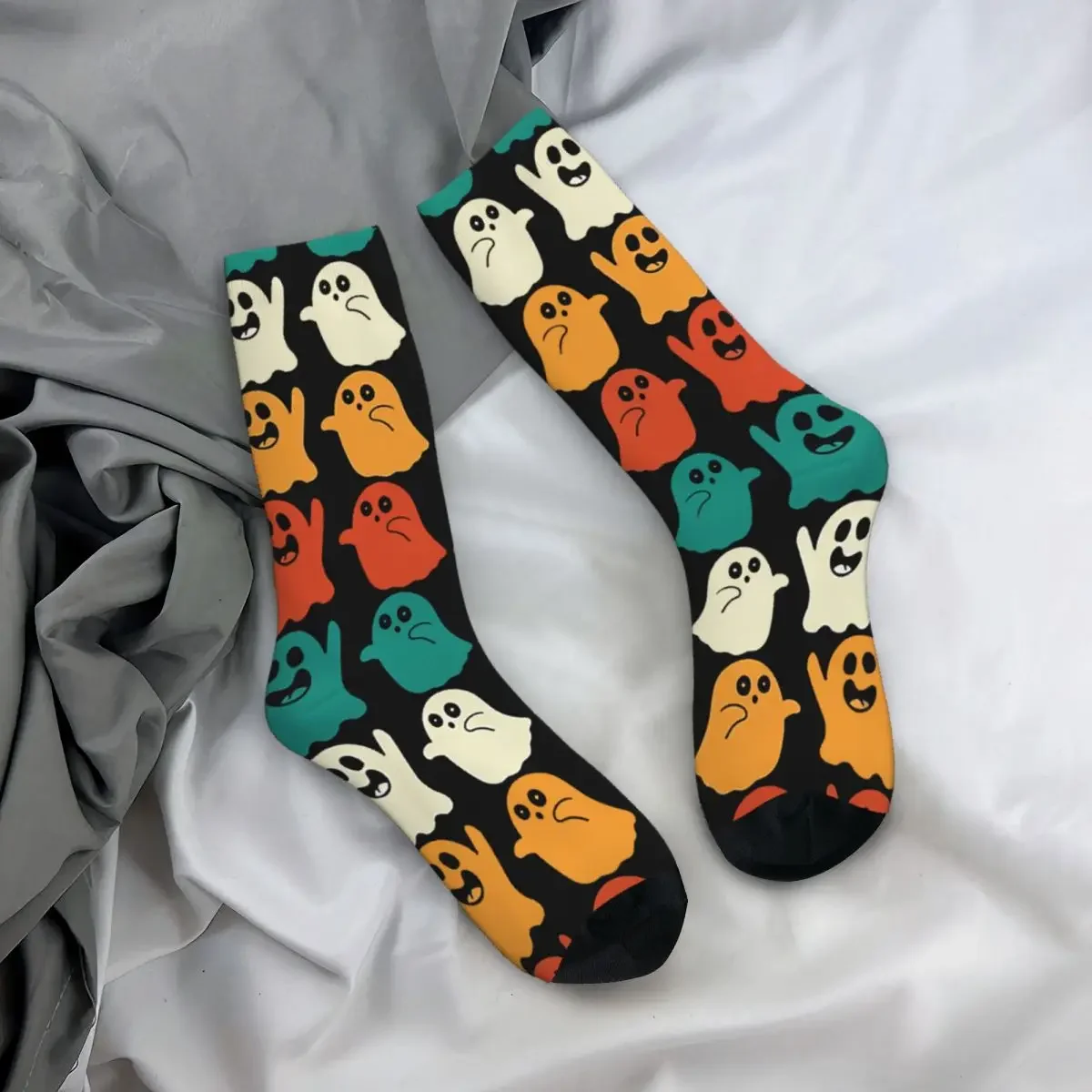 Hiphop Retro Ghost Gekke Mannen Vrouwen Sokken Halloween Unisex Harajuku Grappig Blij Crew Sok Ademende Basketbalsokken