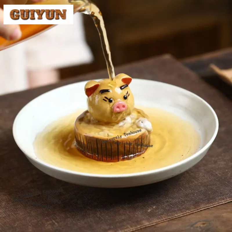 

Исин Фиолетовая глина для купания, свинья, чай, бутик для домашних животных, счастливая модель, фигурка чая, игрушки, чайная статуя, украшения, принадлежности, мастерство