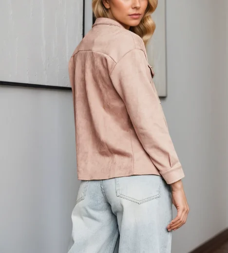 

Women's Brushed Suede Long Sleeve Shirt Double Chest Pocket Lapel Casual Autumn Jacket Outerwear
