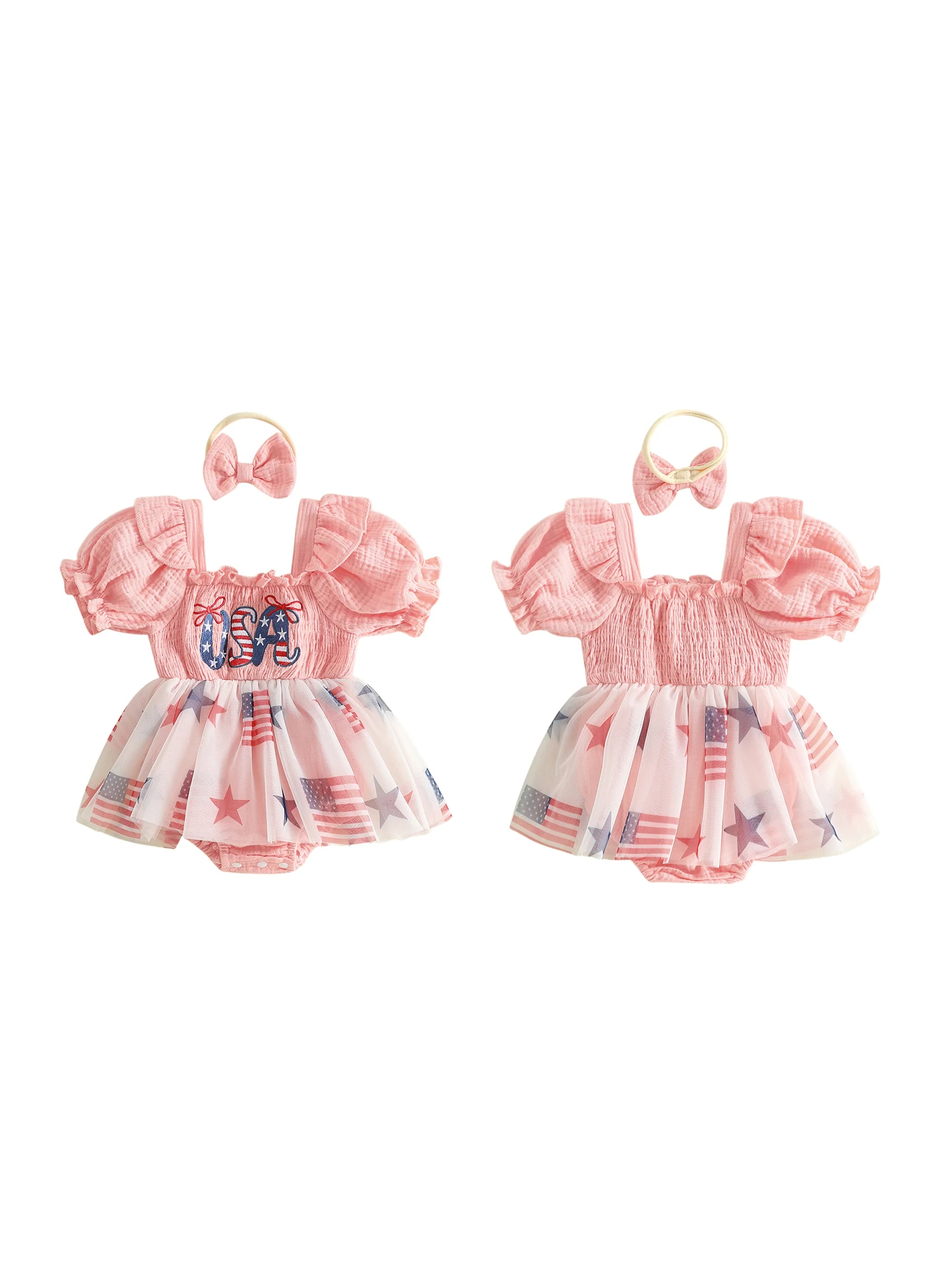 

Платье на День независимости для маленьких девочек, комбинезон без рукавов с рюшами и американским флагом, с подходящей повязкой на голову с бантом, патриотический наряд из 2 предметов