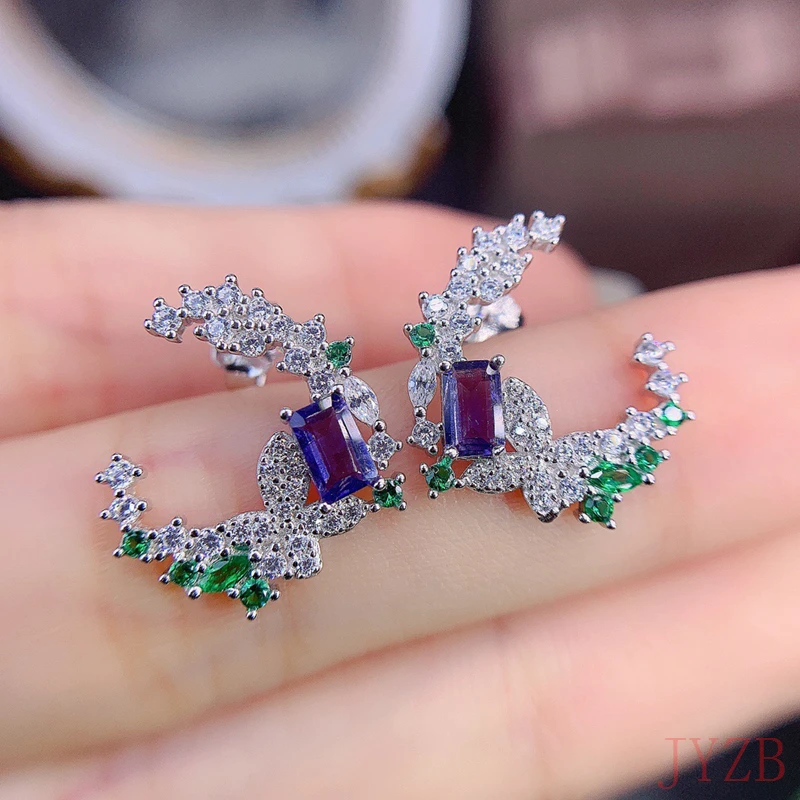 

High-end jewelry niche light luxury wind design Tanzanite S925 sterling silver earrings feminine quality light luxury