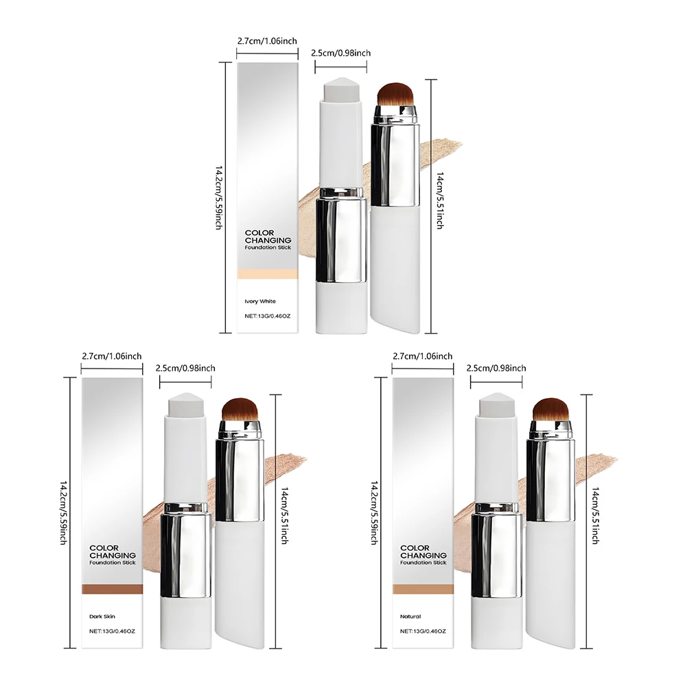 색상 변화 커버 크림 스틱 수화 경량 설립 스틱 브러시 2 in 1 더블 헤드 통기성 기초