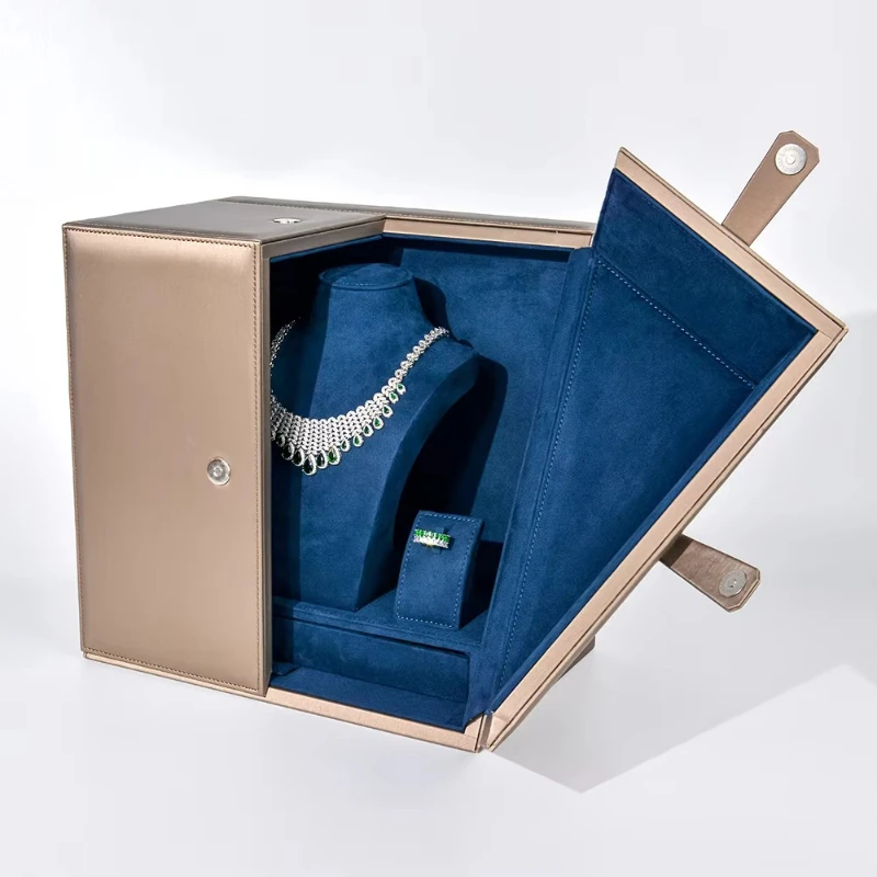 Wholesale Modern Rectangle Luxury PU Leather Wooden Jewelry Set Necklace Ring Earrings Bracelet Customized