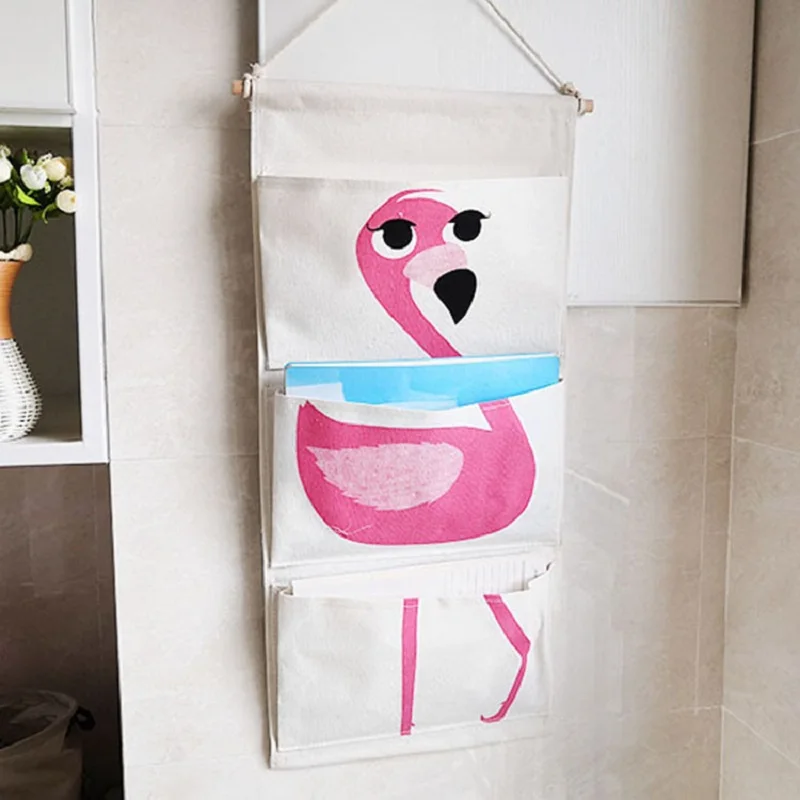 3 Large Pockets Cartoon Animal Wardrobe Storage Hanging Bag Sundries Jewelry Organizer Box Wall Pouch Cosmetics Toys Bag