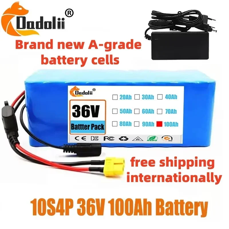 

10S4P 36V 100Ah Ebike Battery 18650 Lithium Battery Pack 500W High Power Battery 36V 100000mAh Electric Bicycle BMS+Charger