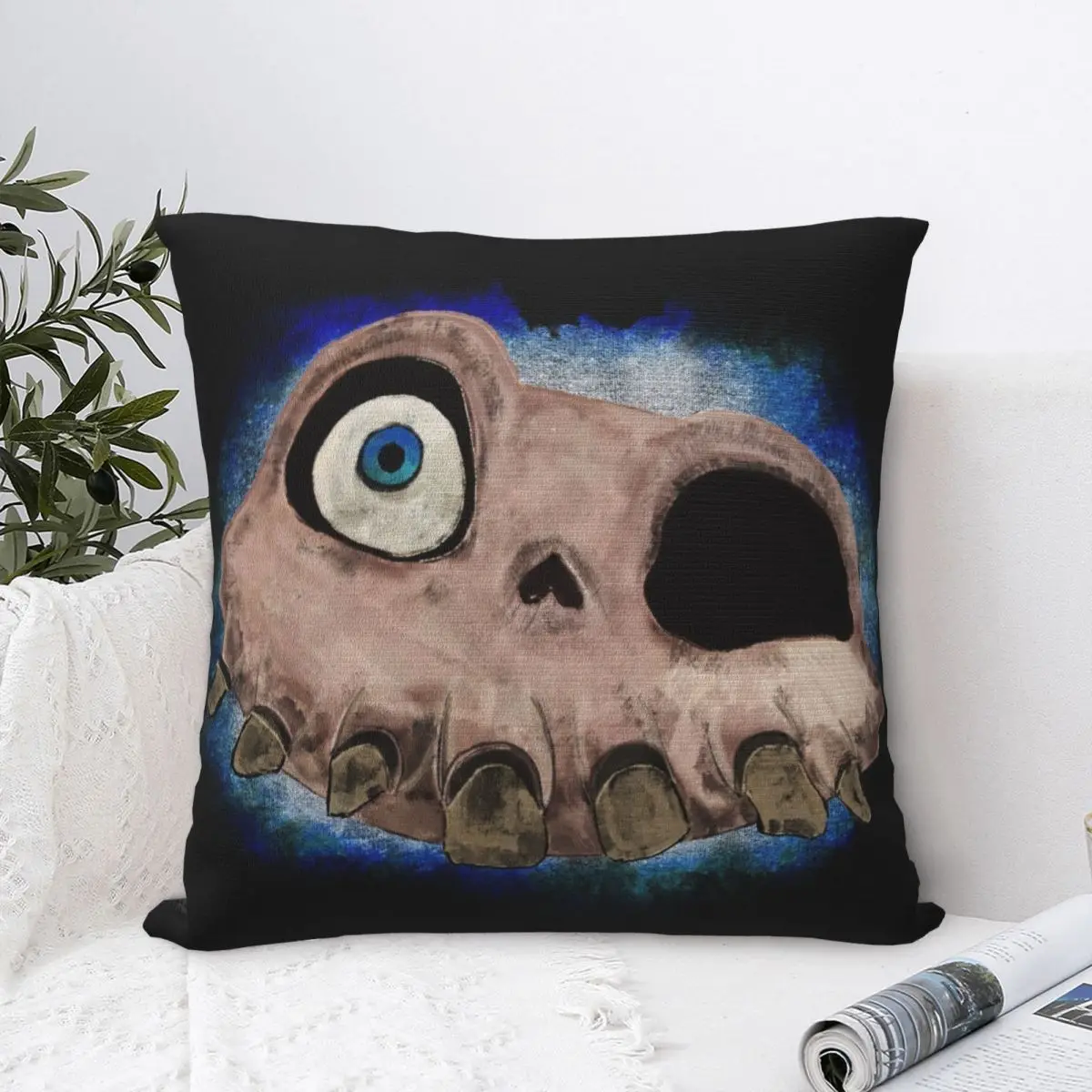 

Sir Skeleton Blue Square Pillowcase Polyester Pillow Cover Velvet Cushion Zip Decorative Comfort Throw Pillow For Home