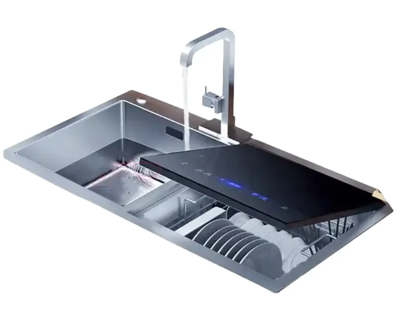 Integrated Kitchen Sink Dishwasher, 304 Stainless Steel Dual Bowl, Ultrasonic Cleaning, AutoDrying,Above Below Counter Appliance