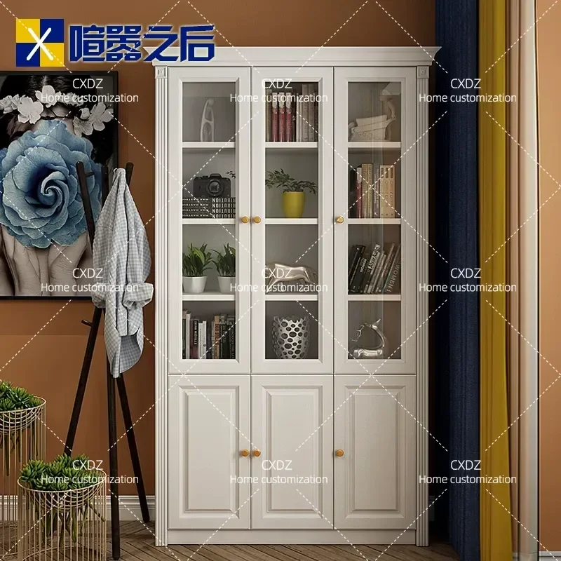 Modern Simple Floor to Ceiling Bookcase with Glass Door Modular Shelving Unit for Small Apartment Whole Wall Custom Storage
