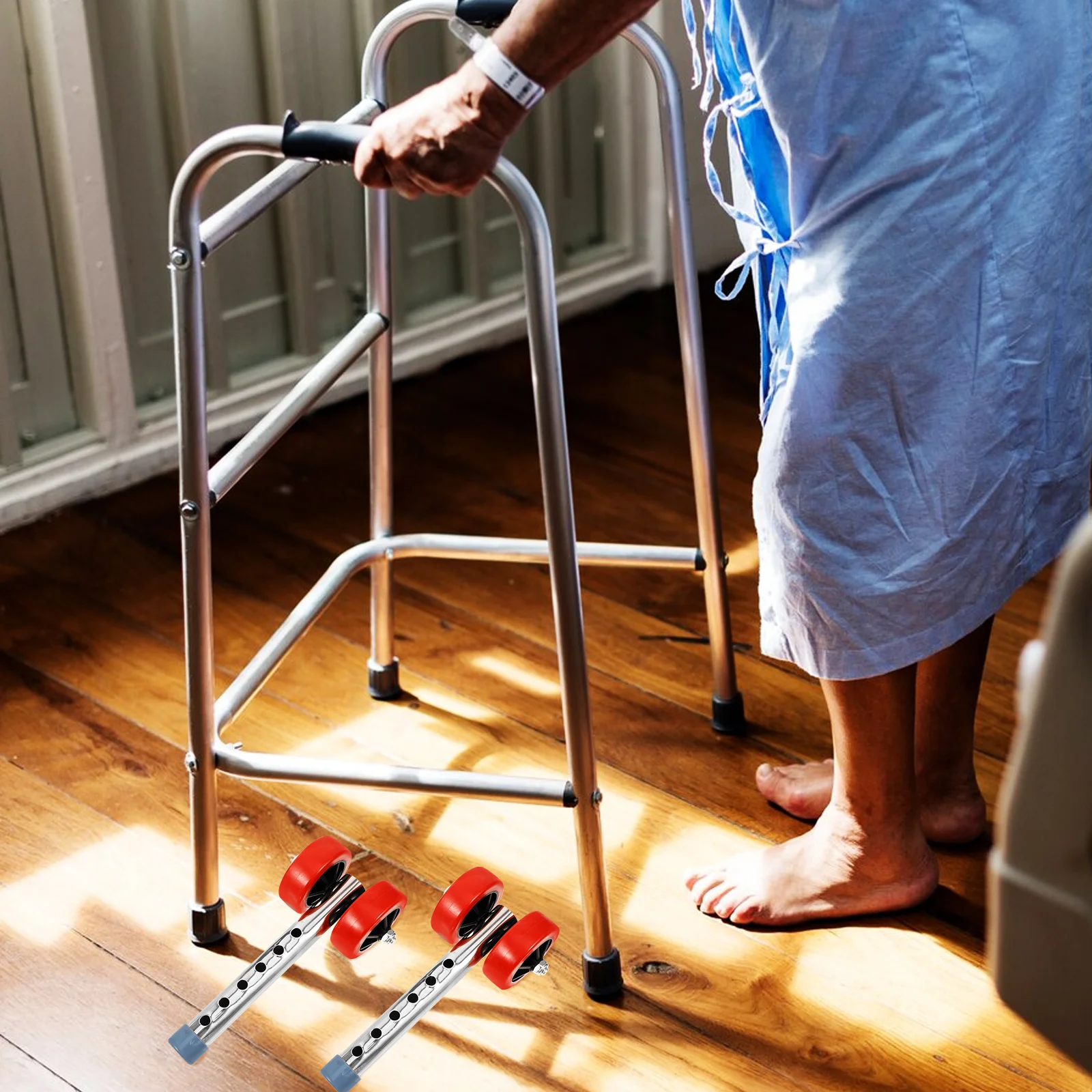 

2Pcs Stainless Steel Walker Wheels Replacement Heavy Duty Rubber Glide for Elderly Mobility Support Front Wheel Universal Fit