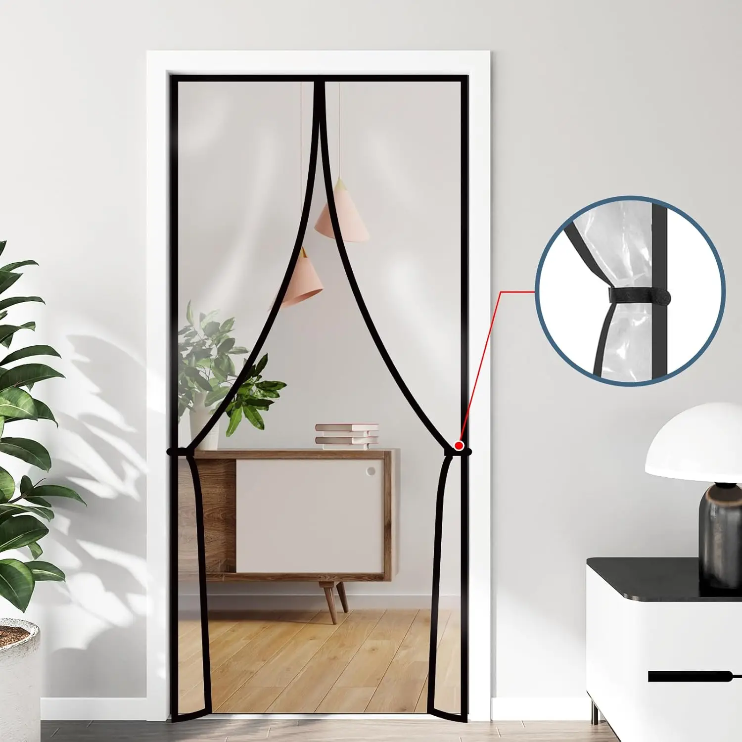 Magnetic thermal door curtain. Transparent insulated cover for patio, bedroom, or AC room. Stay warm in winter & cool in summer
