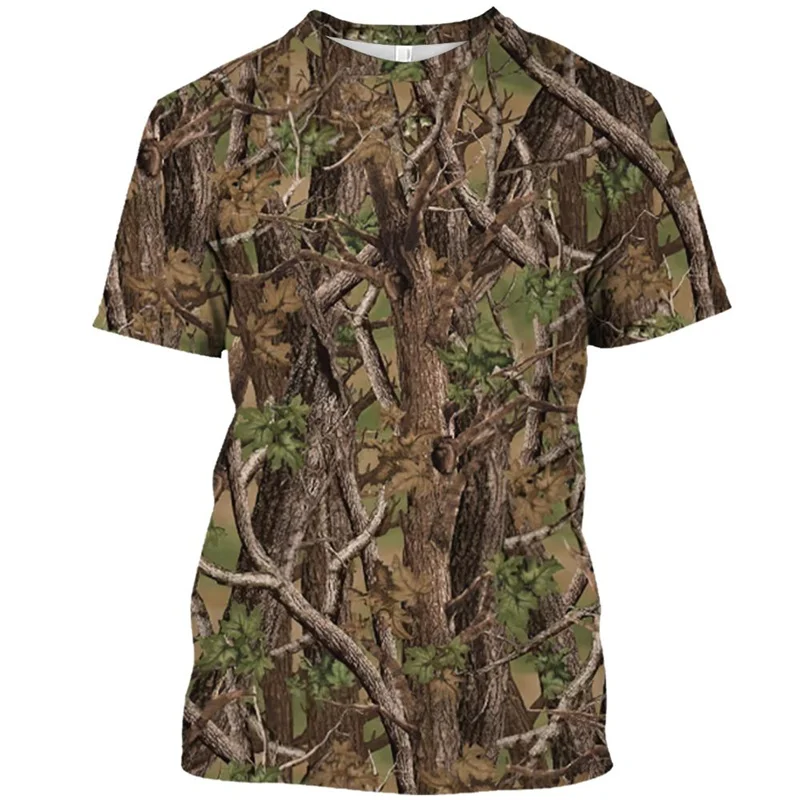 Jungle Camouflage T-Shirt Men 3d Print Tree Leaves Graphic Short Sleeve Outdoor Camo Sports Tops Summer Breathable Tee Shirt