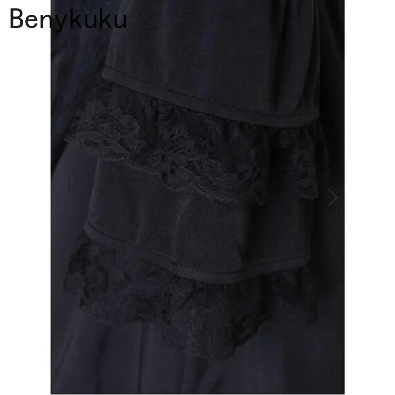 Vintage Victorian Lace Up High Low Black Dress Plus Size 5XL Gothic Punk Women Clothes Ruffles Long Sleeve Party Midi Dresses
