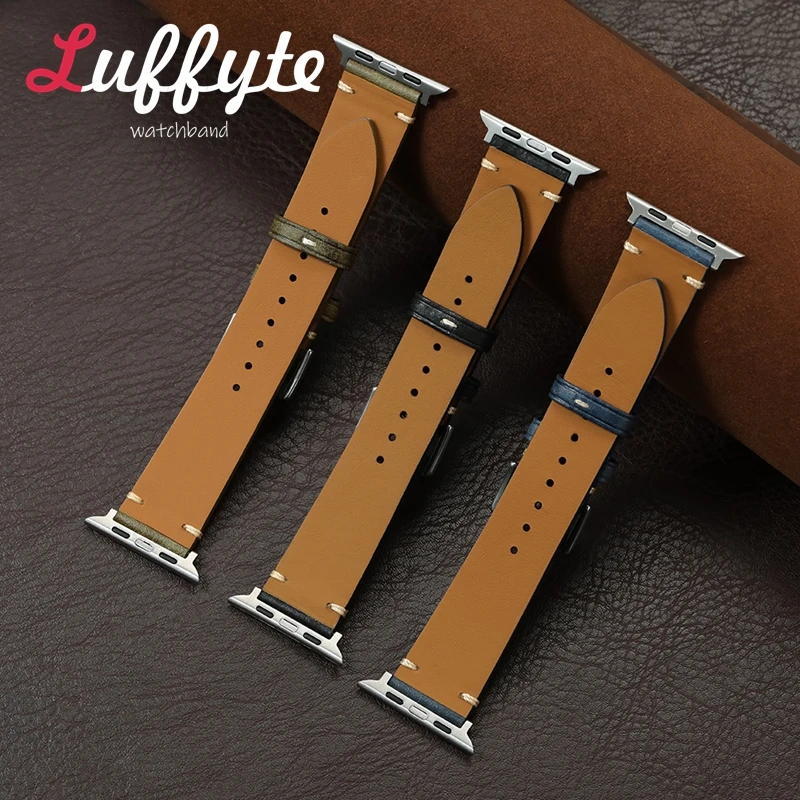 تأثير خاص الكراك جلد البقر حزام ساعة اليد لساعة أبل 38/40/41/42/44/45/46/49 مللي متر ل Iwatch 1-10 SE Ultra 2 الساعات