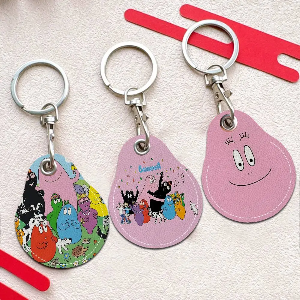 Cute Cartoon Les Barbapapa Round Keychains For Women PU Leather Blanks Key Rings Ideal For Holiday Gifts And Party Favors