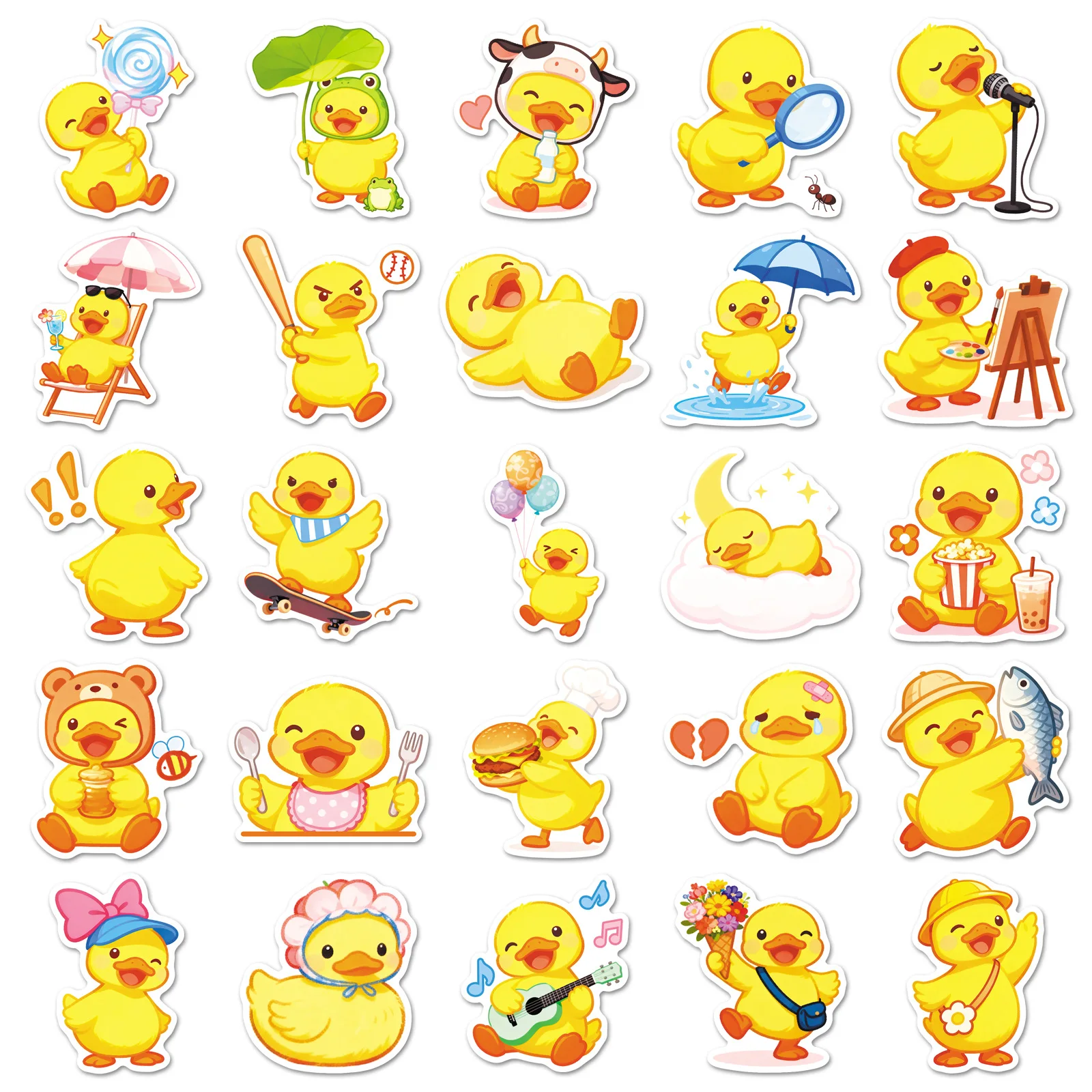 51Pcs Cute Yellow Duck Stickers, Cartoon Waterproof School Supplies Notebook Decals Phone Earphones Fridge Decor Sticker