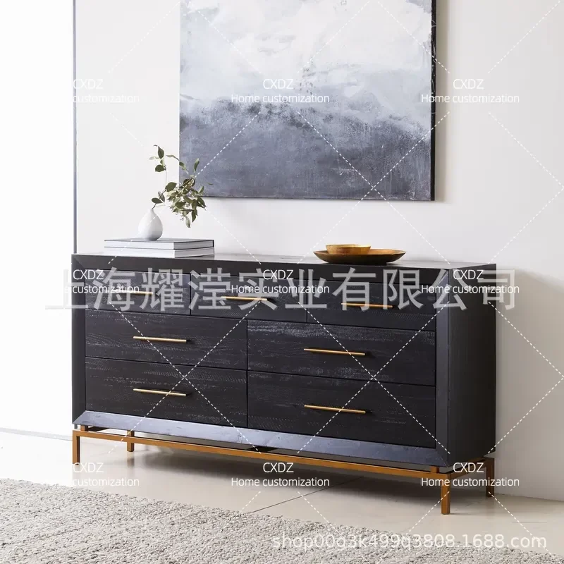 Custom 56 Inch Wooden Dresser 7 Drawer Double Sided Storage Cabinet for Bedroom Living Room Home Furniture