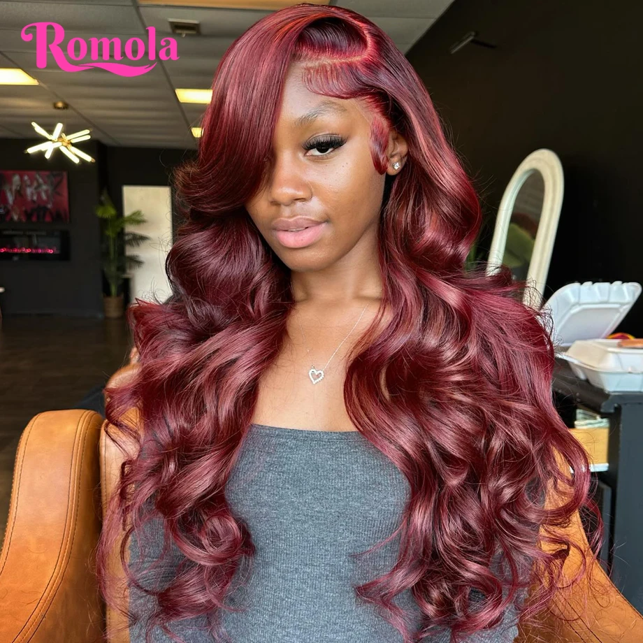 30 Inch Burgundy 13x6 Hd Lace Frontal Human Hair Wig 99j Colored 13x4 Body Wave Red Lace Front Human Hair Wigs For Black Women