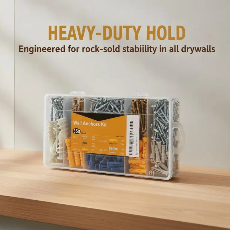 350Pcs Gypsum Board Anchor Screw Set Self Tapping Fastener Kit with Portable Storage Box for Household Daily Repair Use